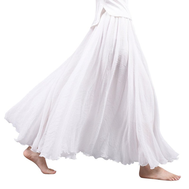 OCHENTA Women's Casual Cotton Long Maxi Skirt Flowy Boho for Summer Beach Goth Fairy Renaissance Weekend Skirts White 95CM - Image 2